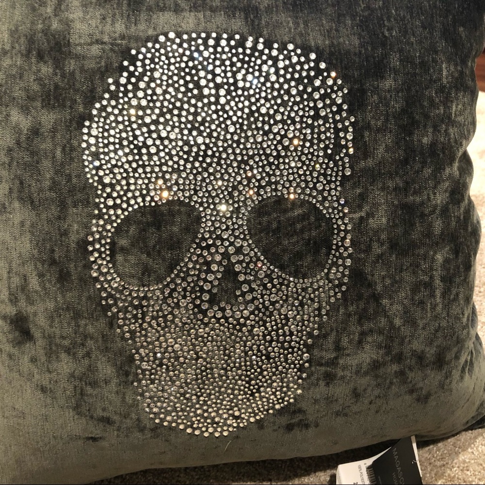Magaschoni Velvet Rhinestone Halloween Skull Pillow 20x20 - Picture 2 of 10
